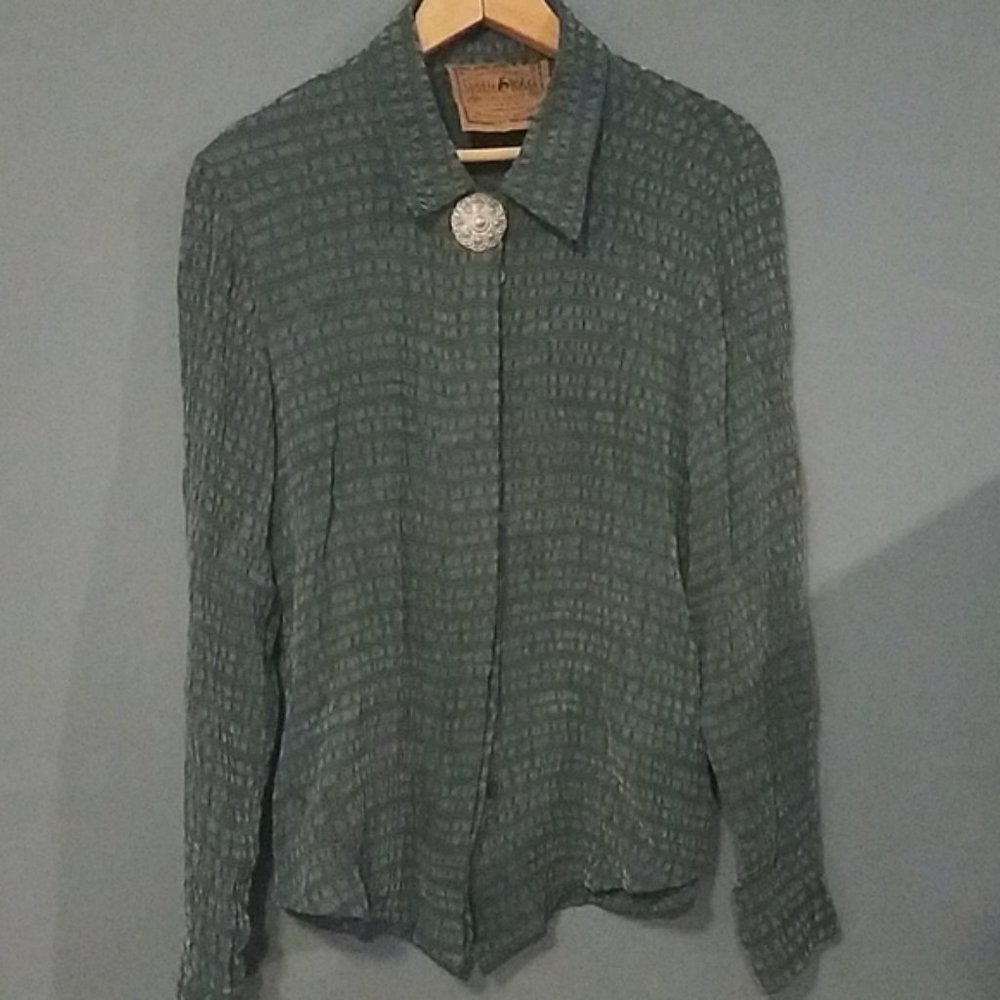 Saddle Ridge Vintage Collection Green Western Button Down Top Medium